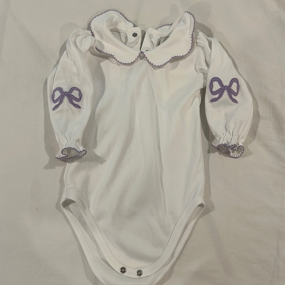 TBBC Peter Pan collar with lilac trim onesie bow sleeve